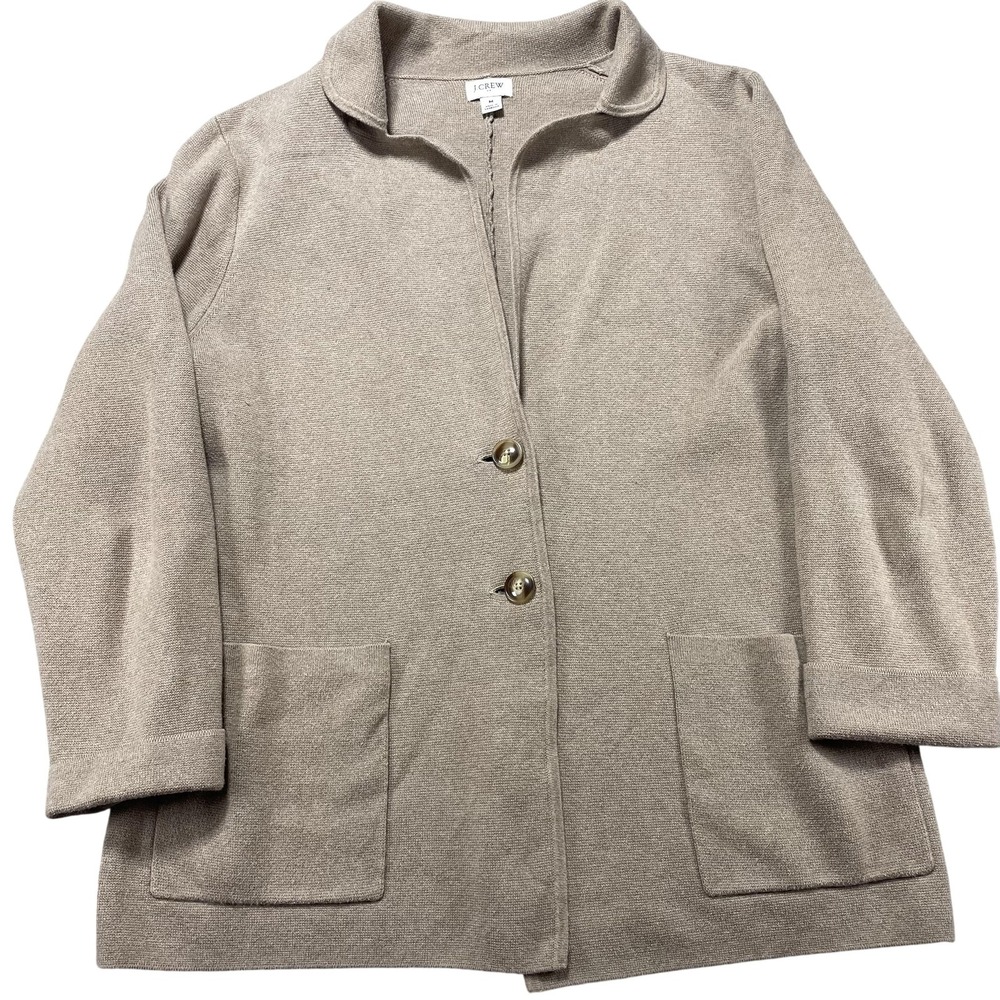 J.CREW Sweater Cardigan Womens Medium Beige Cotton Collared Button Front